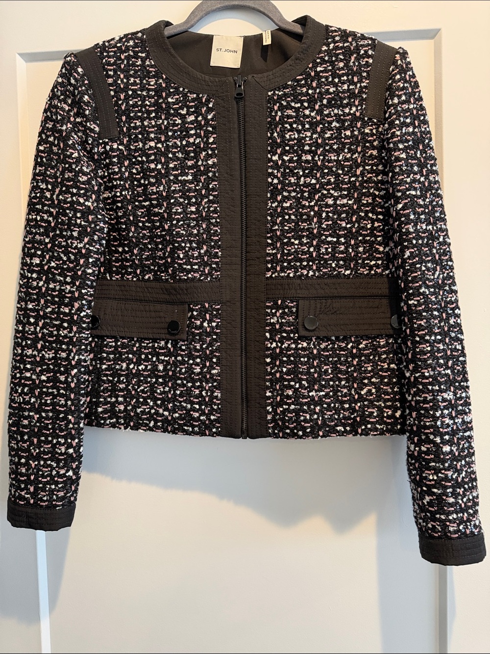 St. John Black and Pink Tweed Zip Jacket